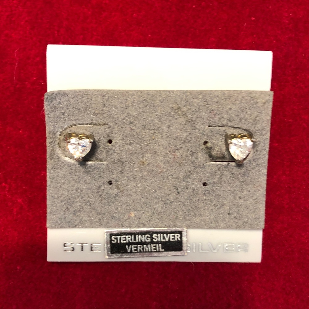 Vintage Estate Sterling Silver Vermeil CZ Heart Earrings